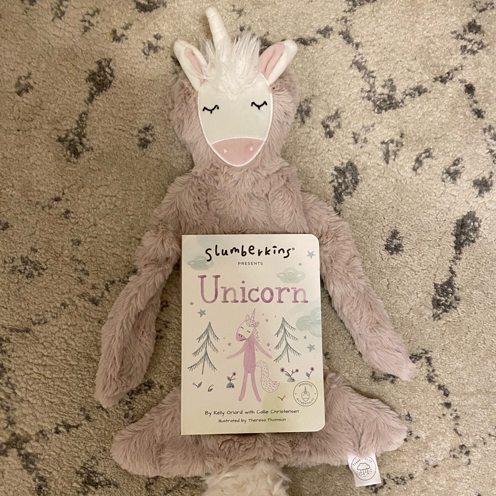 Slumberkins rose unicorn snuggler and book